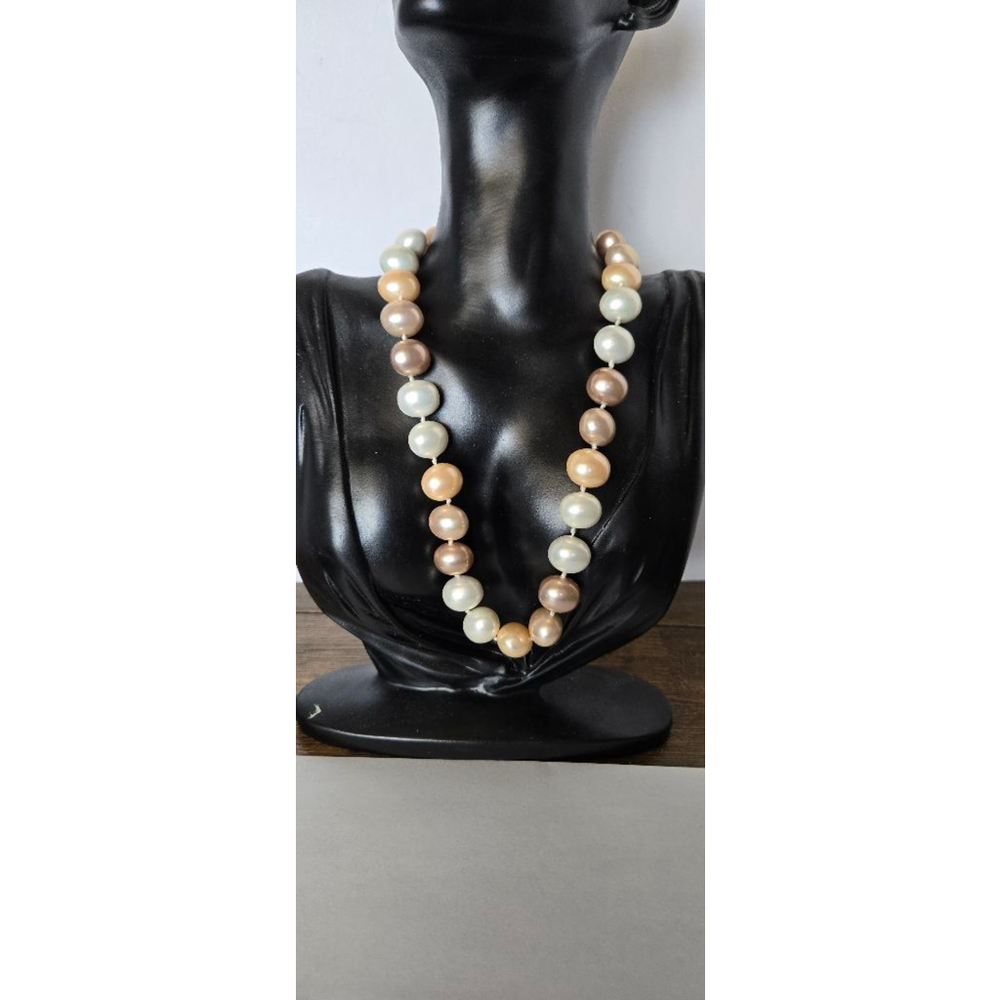 Necklace chunky faux glass pearls 925 sterling